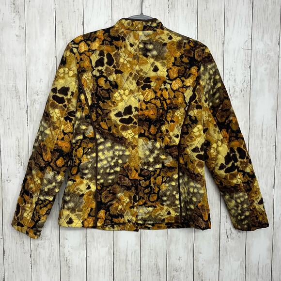 Requirements Lined Quilted Gold Brown Animal Abstract Print Button Jacket Medium - Picture 2 of 10